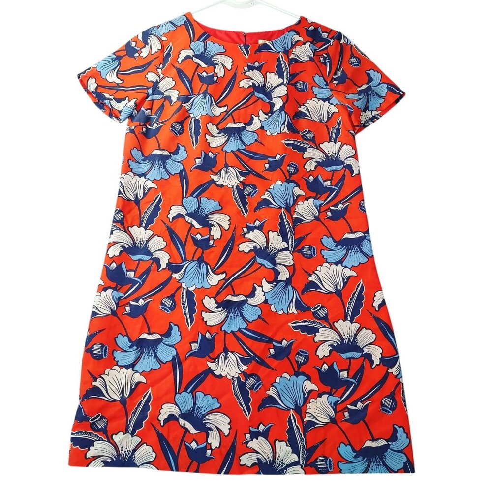 J. Crew Womens Dress 6 Red Blue Floral Print Short‎ Sleeve Shift Retro Summer